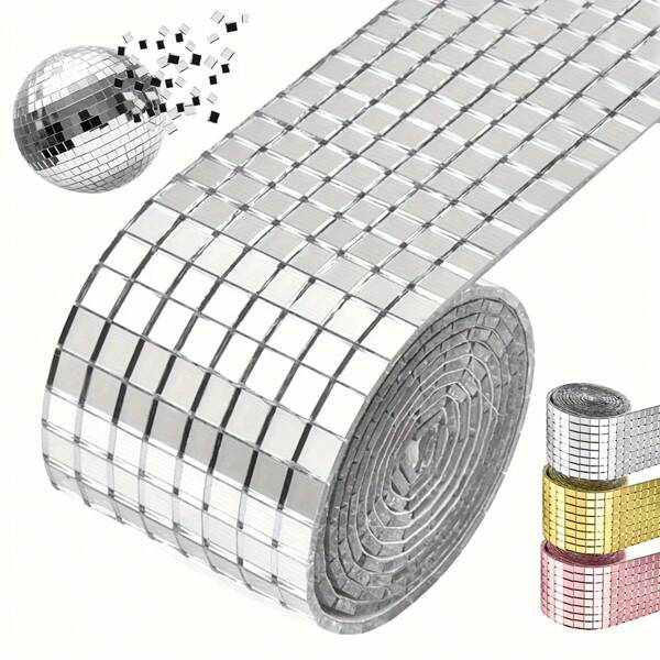 Self Adhesive Mosaic Tiles, 5x5mm Disco Tiles, Square Mosaic Mirror Pieces, Crafts Small Glass Mirror Strips, Square Mirror Mosaic Tiles For Interior Outdoor Decoration,DIY Art Collage,Vases, Cups, Photo Frames And Other Crafts