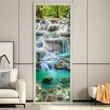 2 件瀑布风景即撕即贴壁纸，30.31 X 78.74 英寸，风景动物印花，适用于卧室、客厅、浴室的室内门装饰 - 彩色 - 查看 5