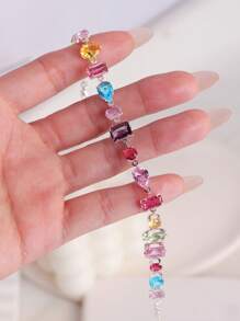 Bracelet orné de zircones cubiques colorées, élégant et polyvalent, idée cadeau à la mode pour un ami
