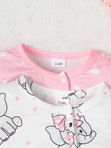 两件装婴儿连体衣，春秋季款式，可爱爱心/大象印花按扣裆部连体衣，适合日常穿着 - 彩色 - 查看 4