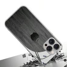 1pc Apple Wood Grain Minimalist Pattern Metal & Glass Material Phone Case, Elegant & High-End, Suitable For Apple - Silver - View 5