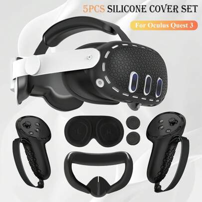 VR Accessories For Meta Quest 3, 5 In 1 Silicone Protective Case Set For Quest 3,Controller Grip Cover,VR Shell Cover,Face Cover
