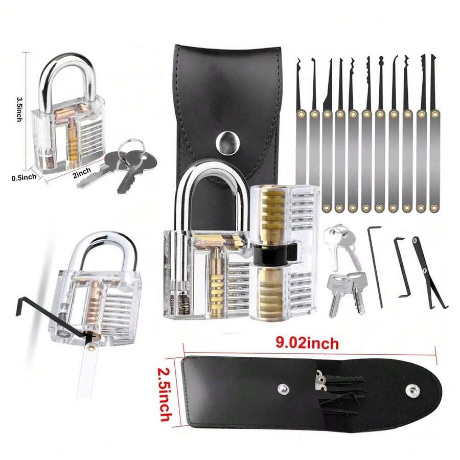 Jogold 15pcs Transparent Practice Padlock Set Beginner Skill Training Unlock Tool Kit - Black - View 1