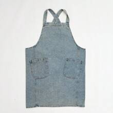 1pc Denim Apron, Extra Long Tie Strap, Unisex Home Kitchen, Work, Japanese Style Bib Apron