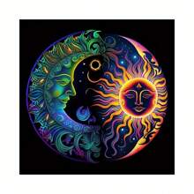 Kit creativo per pittura di diamanti 5D fai-da-te, con volti di sole e luna vibranti, con diamanti acrilici tondi, per punto croce, decorazione da parete, regalo di Ringraziamento, regalo per la casa, decorazione mistica con arte di diamanti acrilici