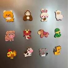 Set de 12 imanes de nevera con diseños de animales de dibujos animados - Imanes magnéticos flexibles de goma y PVC con signos del zodiaco para la nevera, la oficina, el lavavajillas, la pizarra blanca, el casillero - Ilustraciones educativas, decorativas y divertidas, diseños coloridos para la decoración del hogar