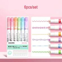 6pcs Highlighter Pens, Calligraphy Curve Pens, Roller Flower Pens, Double-Headed Stamp Outline Pens, Creative Wave Flower Rollerball Pens, School Supplies,Back To School