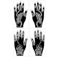 4 Peças Modelos de Estêncil de Tatuagem de Hena Floral para Mão - Preto - Visão 2
