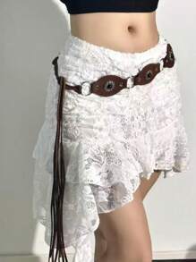 Nuevo cinturón de cuero con hebilla de metal vintage y empalme, estilo vaquero, faja de cuero con lazo a la moda para verano, escuela, otoño, Halloween