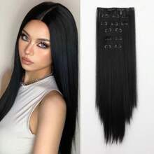 The 24-Inch 16-Clip Hair Extension Long Straight Hair Synthetic Wig Is Versatile For Daily Use