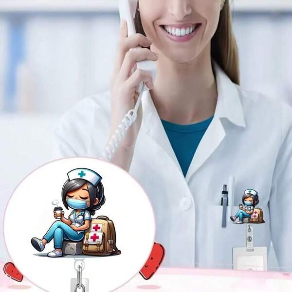 1 Défilement rétractable de porte-badge à thème infirmière, en matériau acrylique durable (PMMA), essentiel pour les infirmières, les médecins, les infirmières autorisées et les infirmières auxiliaires autorisées, accessoires de bureau, cadeaux pour les amis et les collègues