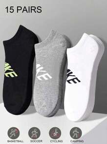 15 pares de calcetines unisex, calcetines deportivos, calcetines cortos blancos/negros/grises, calcetines invisibles, de unicolor, simples y de moda, aptos para uso diario casual