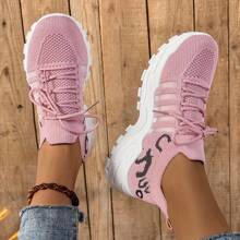 Women's Casual Athletic Sneakers - Breathable Mesh Leopard Print, Lightweight Lace-Up Running Shoes With Comfortable Platform Sole, Stylish Low-Top Design, Casual Sneakers | Laceup Sneakers | Comfortable Sole