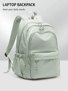 经典休闲背包/学院风背包，大容量女士笔记本电脑背包，轻便书包，男女通用，实用笔记本电脑背包，可装15.6英寸笔记本电脑 - 米色 - 查看 14