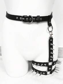 Cinturón de cintura gótico de PU con remaches para mujer, liga para muslo con estilo Y2K, arnés para la pierna para uso diario, regalo del Día de San Valentín, accesorio de carnaval, accesorio de lencería sexy para mujer