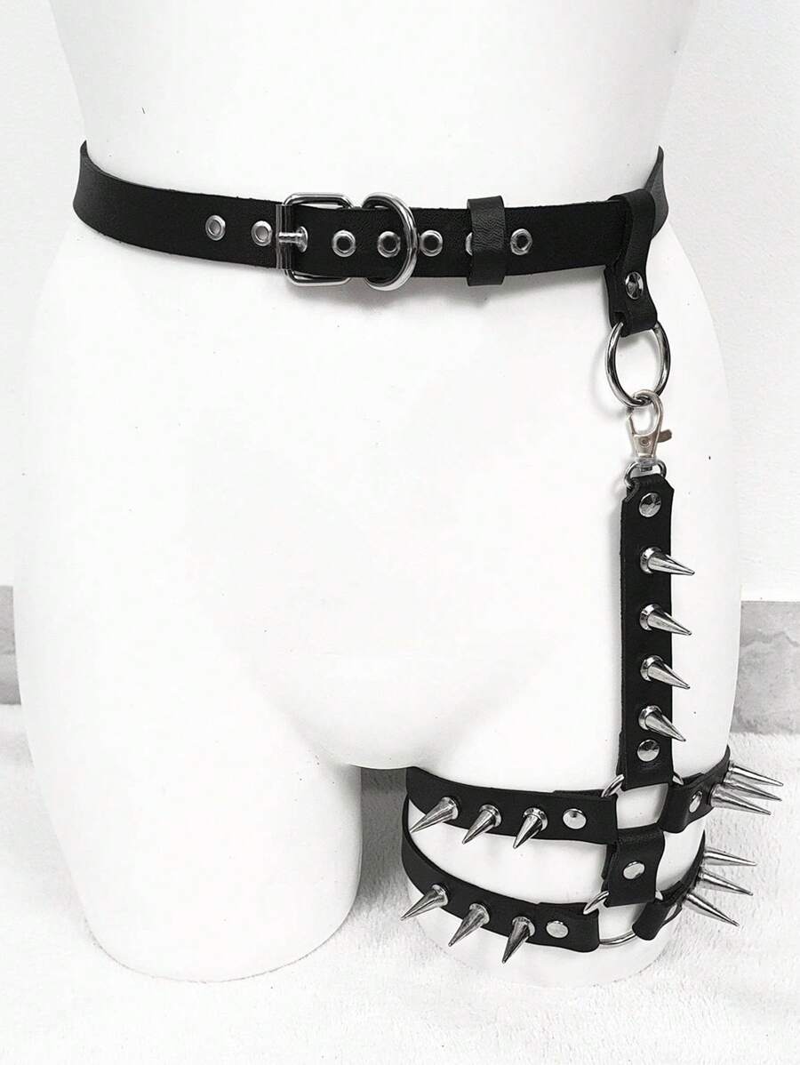 Cinturón de cintura gótico de PU con remaches para mujer, liga para muslo con estilo Y2K, arnés para la pierna para uso diario, regalo del Día de San Valentín, accesorio de carnaval, accesorio de lencería sexy para mujer