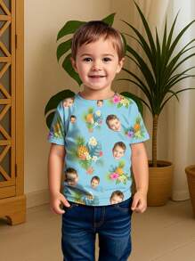 Custom Boys T-Shirt, Personalized Hawaiian Design With Portrait Of People, Pets, Cartoons, Festival Themed Interesting Graphics, Holiday Gift