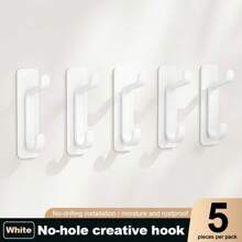 5pcs/10pcs ABS Non-Drilling Hooks, Strong Adhesive Bathrobe And Towel Hooks, Wall Key Hangers, Bathroom And Kitchen Accessory Racks, Coat Hangers, Anti-Rust Shower Door Hangers, Strong Nail-Free Small Hooks, Organizer