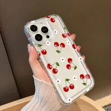 1 pieza Funda protectora transparente para teléfono móvil con elemento de cereza suave y suave, diseño personalizado, impermeable, antihuellas, antiarañazos