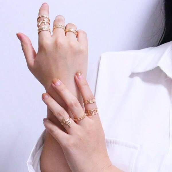 Set de 10 piezas de anillos de nudillo geométricos de moda únicos, Nuevo 2025