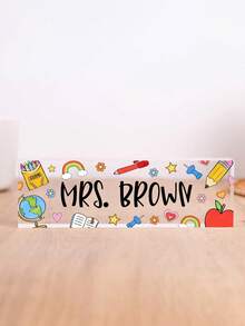 1pc Personalized Teacher Desk Sign, Teacher Acrylic Block Name Plate, Teachers Gifts Acrylic Plaque, Teacher Desk Decorations For Office School Supplies, Back-To-School Gift - Multicolor - View 14