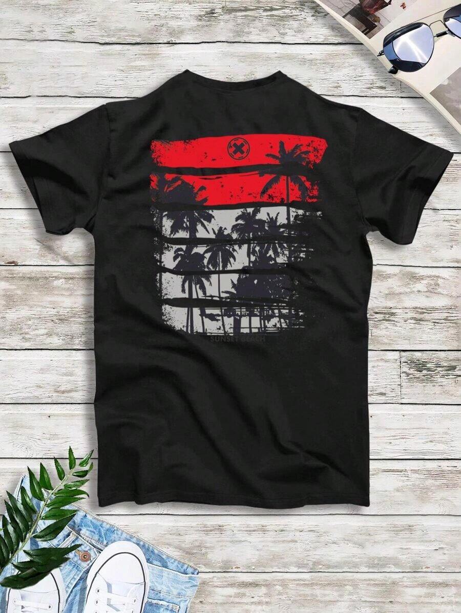 Camiseta estampada tropical para hombre - Negro - Ver 1