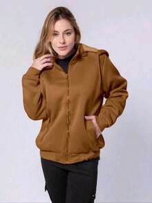 WOMEN'S WATERPROOF SWEATSHIRT, SUPER STYLISH, PLUSH, WITH REMOVABLE NEOPREME HOOD - Beige - View 2