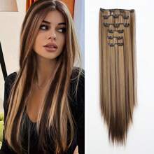 The 24-Inch 16-Clip Hair Extension Long Straight Hair Synthetic Wig Is Versatile For Daily Use
