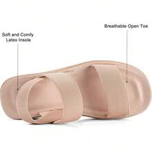 Women's Platform Wedges Sandals Slingback Lightweight Elastic Ankle Strap Low Wedges Walking Sandals Comfortable Slip On Casual Shoes - Light Pink - 查看 5
