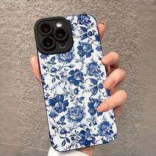 Funda para phone (1 unidad) con estampado floral azul. Recortes precisos para proteger la cámara. Diseño resistente a los golpes. Compatible con phone X, XS, 11 Pro Max, 12 Pro Max, 13 Pro Max, 14 Pro Max, 15 Pro Max, 16 Plus y 16 Pro Max. - Negro - Ver 4