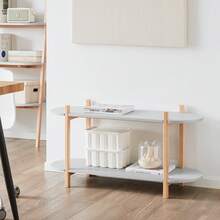 SoBuy Bookshelf Multifunctional Shelf Standing Shelf With 2 Shelves Coffee Table Shelf Sideboard Grey And Natural WHT Approx. 100x52x33cm HSTR01-HG - Grey - View 9