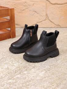 Fashion Children Short Boots, Toddler Shoes Flat Side Zipper, New Spring/Autumn Leather Upper Soft Bottom Boys Boots, Girls Boots, Baby Boots