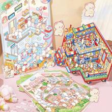 Big Plus Size Sweet Cute 3D Cartoon Sticker Scenes, DIY House Stickers For Water Park, Spring Restaurant, Bath Centre, Coffee RV, Garden Stroll, 3D Miniature Scene Stickers For Adult Kids Relief Stress Pass The Time