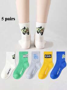 5双装春夏季网眼袜1-16岁男女童透气运动袜时尚百搭男童袜学生袜 - 彩色 - 查看 1