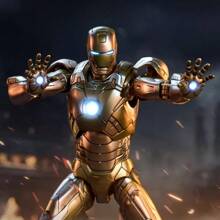 Hasbro 1:10 Scale 7-Inch Golden Iron Man MK21 Collectible Action Figure With Detachable Accessories, Display Base & Premium Gift Box - Movie Replica