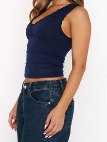 Cutenova 新款春夏纯色无袖露肩低领修身荷叶边吊带背心