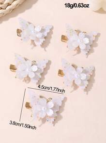 5pcs/15pcs Set Glitter Butterfly Hair Clips For Girls