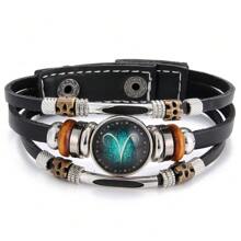 Zodiac Signs Spirit Bracelet Zodiac Bracelet For Women Men Adjustable 12 Constellation Bracelet Multilayer Zodiac Black Leather Bracelets Zodiac Sign Wrap Bracelet For Women Men Birthday Jewelry