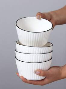4pcs/2pcs Ceramic Vertical Stripe Bowls 5.1 Inches And Plates 6.9 Inches, Simple Handmade Ceramic Tableware, Japanese Rice Bowls, Dessert Bowls, Suitable For Home Kitchen, Dining Party, Kitchen Utensils, Oven And Microwave Friendly