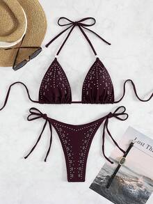 New European And American Style Women 2-Piece Bikini Swimsuit Set - Burgundy - View 1
