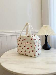 3件套可爱草莓印花旅行背包，大容量，适合上学、毕业典礼及各种场合。新款青少年背包，灯芯绒材质，草莓印花，适合小学生、初中生和高中生。 - 米色 - 查看 8