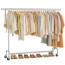 SONGMICS Clothes Rack With Wheels, Heavy-Duty Garment Rack With Extendable Hanging Rod, 243 Lb Load Capacity, 17.7 X (63-78.7) X 64.1 Inches, Chrome-Plated
