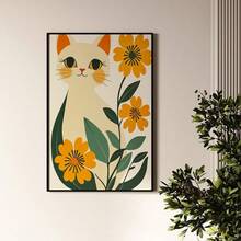 1/3pcs Boho Cats Art Print Set, Floral Wall Art, Illustration Printable Wall Art, 3 PiecesWall Art, Gallery Wall, Home Decor, Cat Artwork, Art Prints (Framed/Unframed) - Multicolor - View 12