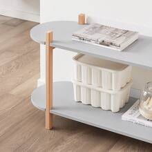 SoBuy Bookshelf Multifunctional Shelf Standing Shelf With 2 Shelves Coffee Table Shelf Sideboard Grey And Natural WHT Approx. 100x52x33cm HSTR01-HG - Grey - View 5
