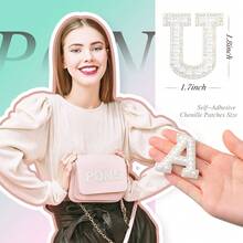 26 Pcs Self Adhesive Pearl Rhinestone Letter Patches A-Z Bling Rhinestone Letter Stickers Glitter Rhinestone Alphabet Appliques Initial Letter Sticker For DIY Clothes Bags Hats Phone Backpacks - White Diamond - View 4