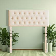 Tufted Upholstered Headboard, Solid Wood Head Board With Wood Legs, Adjustable Height Bed Headboard From 37" To 51" Fabric Headboard In Modern Button Design, Beige - 米色 - 查看 1