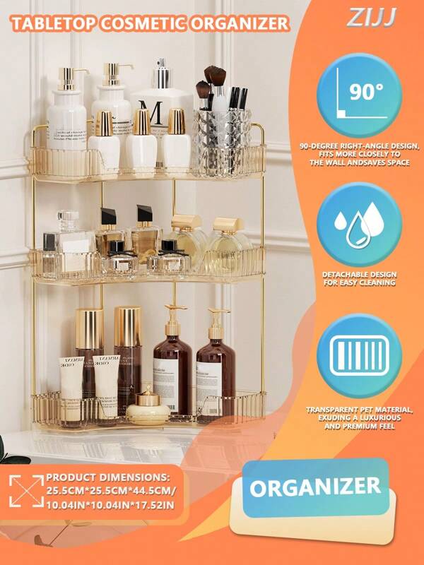 1 Pc 90° Corner Bathroom Countertop Organizer - Vanity Tray For Bathroom & Kitchen
