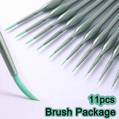 11pcs Premium Fine Brushes With Triangle Handle For Acrylic, Oil Painting, Watercolor And Paint By Numbers, Models, Nail Art, Crafts,Back To School,School Supplies