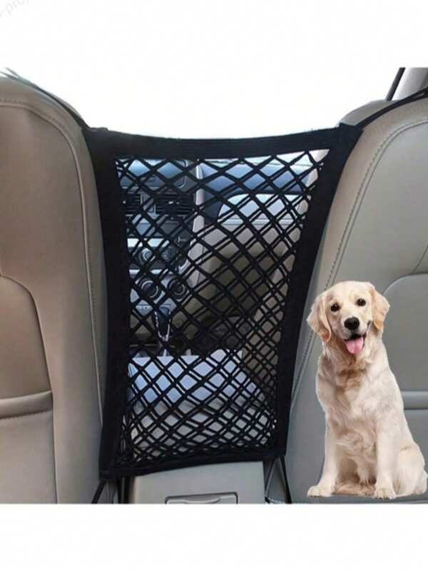 1pc Keep Your Kids & Pets On The Road - Dog Car Net Barrier With Auto Mesh Organizer & Stretchable Storage Bag