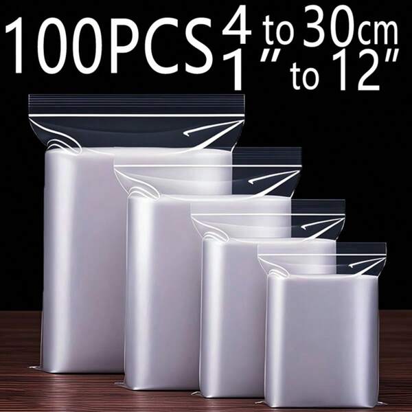 100pcs 1-12 Inch Resealable Plastic Bags, Durable Reusable Zip Lock Bags, 200 Combo Pack, 0.062mm/2.44Mil Thick, Clear Plastic Bags For Freezing, Jewelry, Clothing, Outdoor Camping, Gifts, Furniture Storage, Flowers, Anniversaries